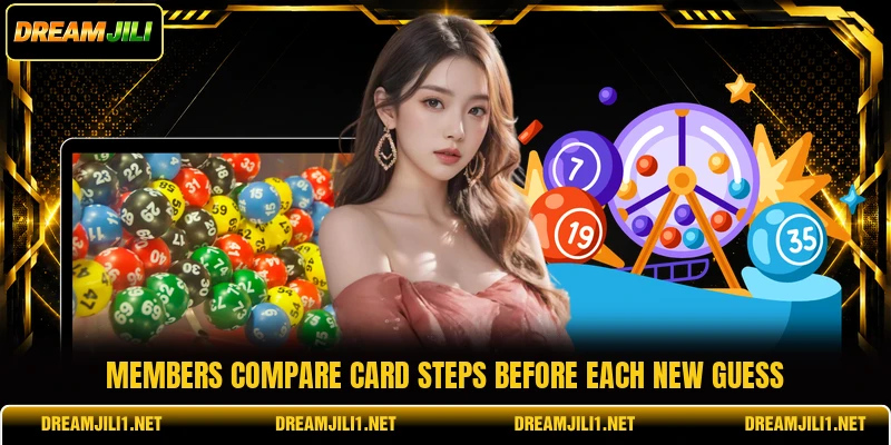 Members compare card steps before each new guess Members compare card steps before each new guess