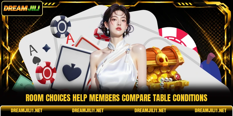 Room choices help members compare table conditions Room choices help members compare table conditions